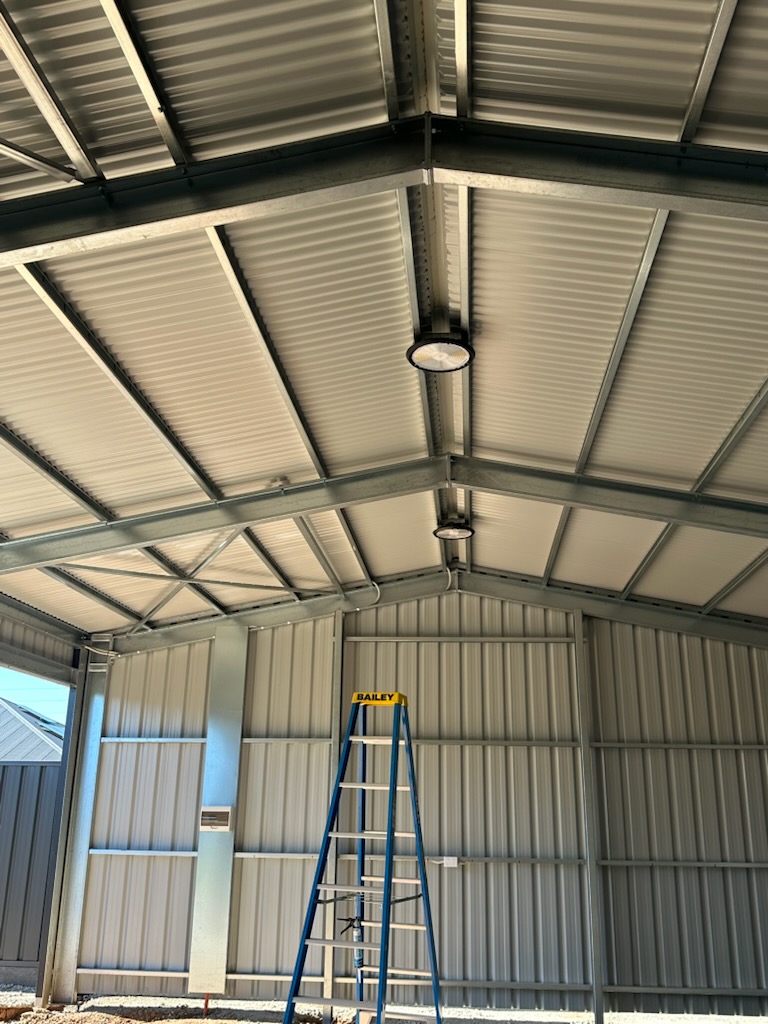 Shed lighting installation completed by Active Electrical & Maintenance